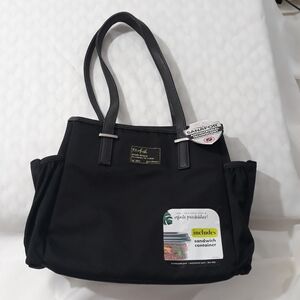 Fit + Fresh Lunch Black Tote Shoulder Bag with Sandwich Container  New with Tag